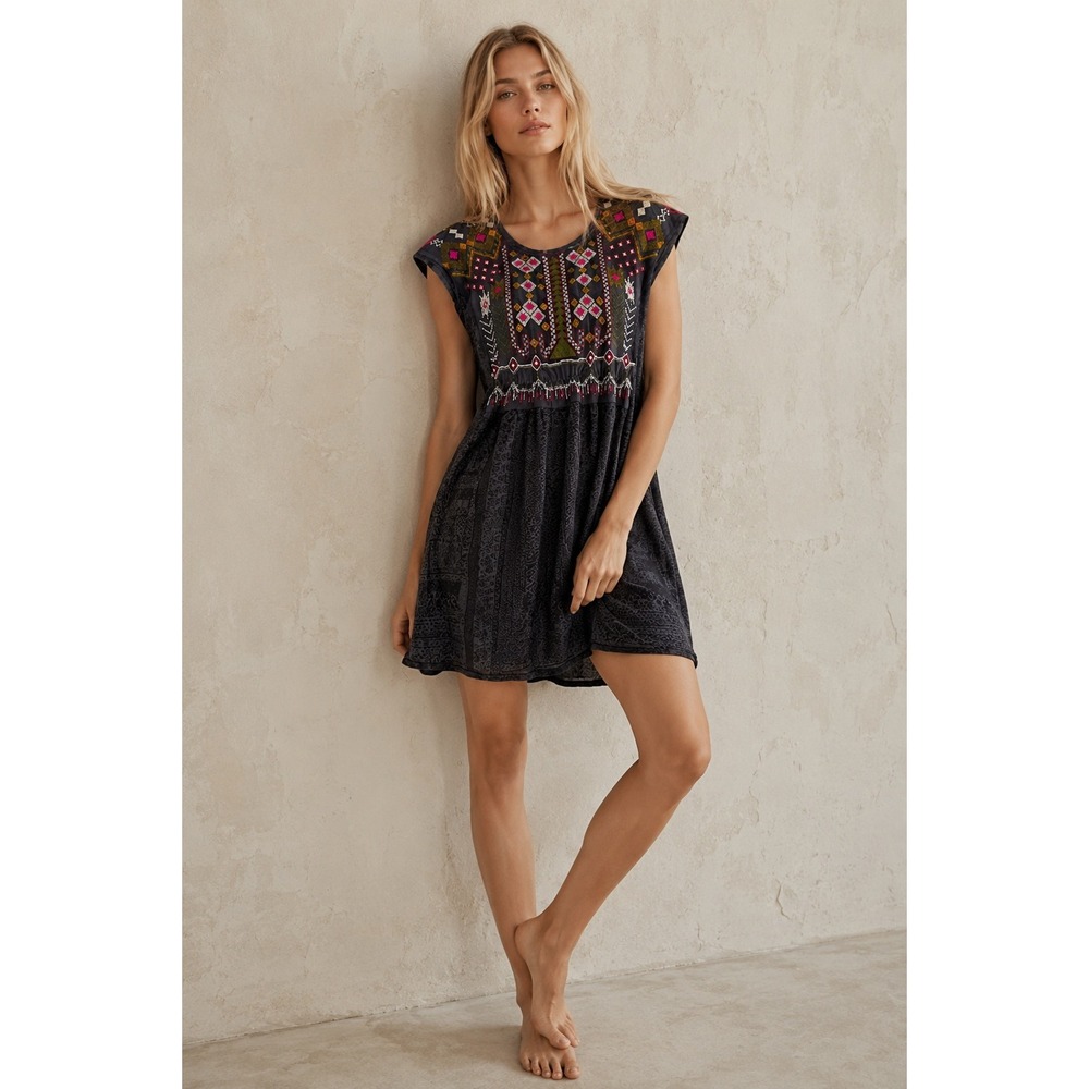 One September XS Anthropologie Tunic Dress Boho Embroidered Festival Mini Beach